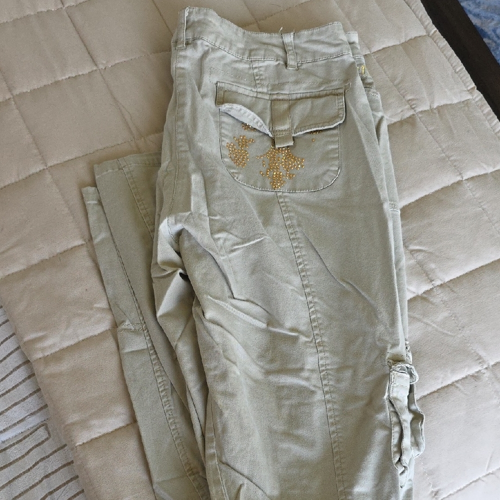 Dereon Tan Cargo Pants with Gold Accents